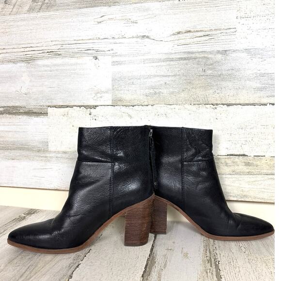 Franco Sarto Women’s 7.5 Black Leather Ankle Boots Block Heel Pointed Toe zip - Picture 5 of 7